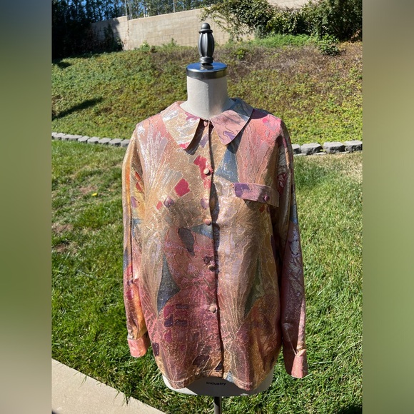 *RARE* Alan Austin Metallic Long Sleeve Blouse - Picture 1 of 7